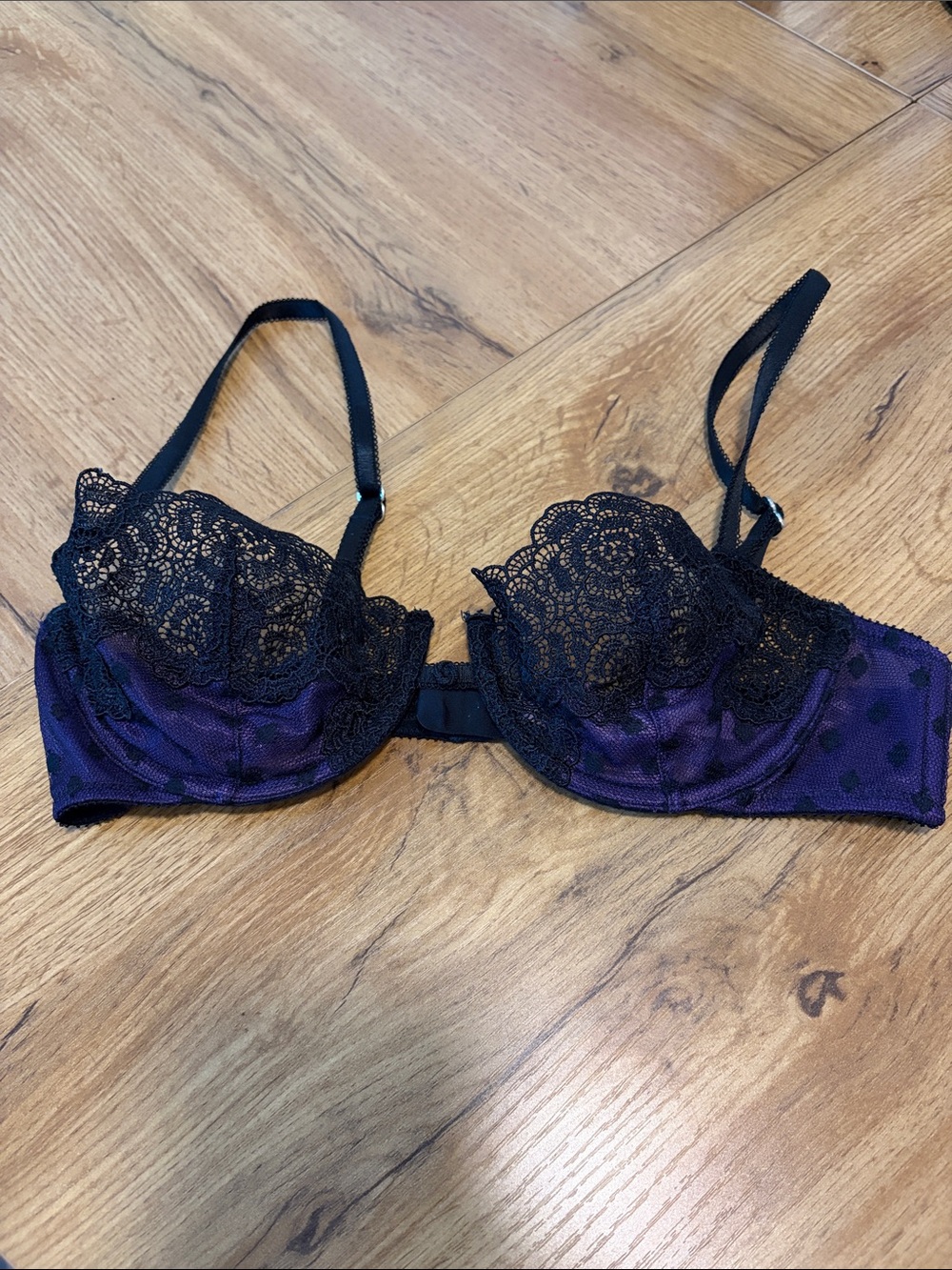 Victoria Secret Black Lace & Purple Satin Underwire Bra